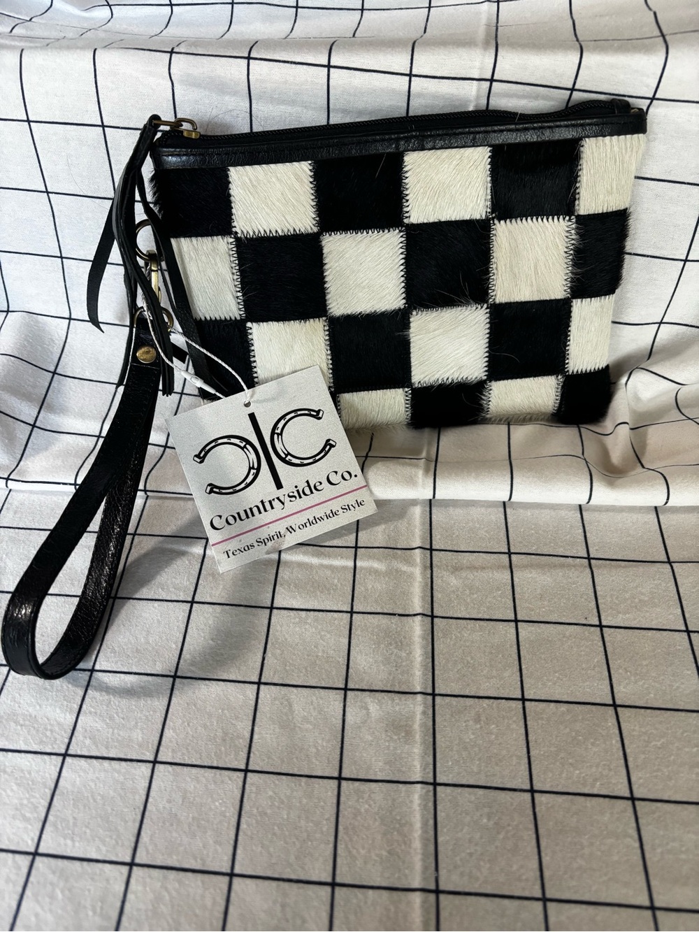 Black & White Check Wristlet Clutch